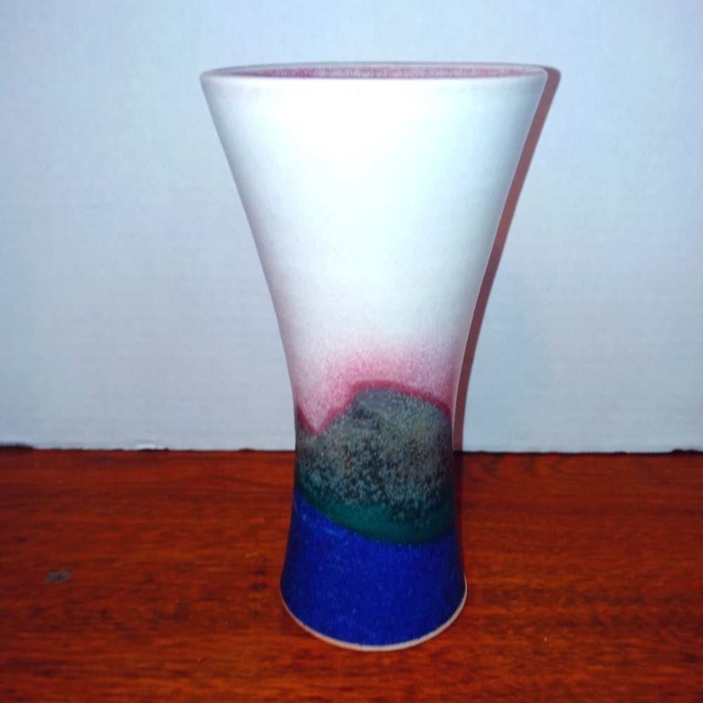 Pottery Vase Blue Green Color Block Eighties Post Modern Vintage Studio Pottery